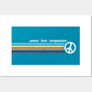 Retro Stripes Peace Love Compassion Posters and Art